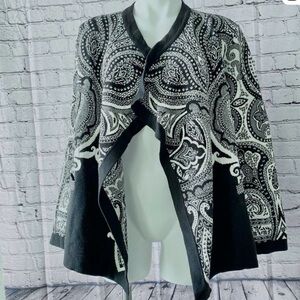 ETRO MILANO wool cardigan wrap sweater Jacquard print black white size 46 10